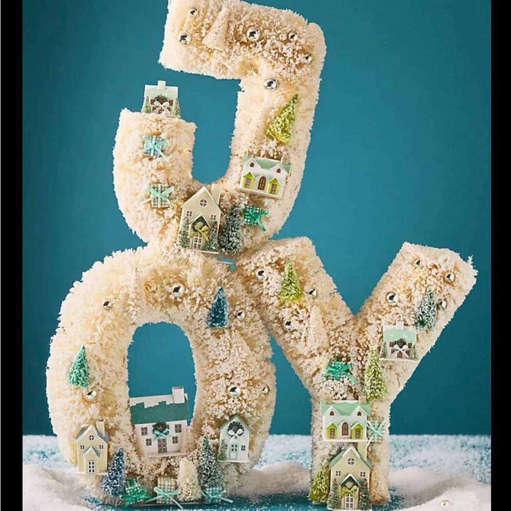 Anthropologie Christmas Festive Sisal Light-Up Holiday JOY Diorama NIB